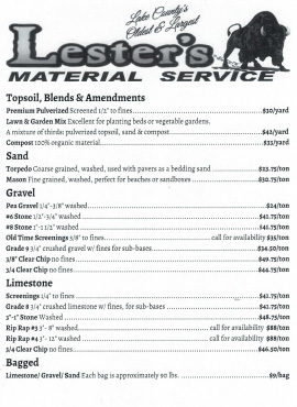 Lester's Material Catalog Price List
